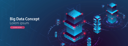 Isometric big data concept, database. Abstract technology background. Vector illustrationのイラスト素材