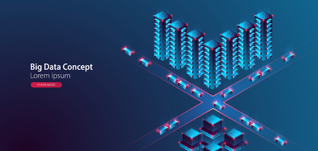 Smart city. Isometric big data concept, database.のイラスト素材