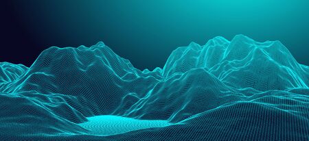 Wireframe landscape background. Futuristic vector illustration. のイラスト素材