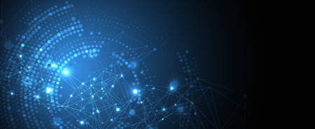 Polygonal science background with connecting dots and lines. Digital data visualization.
