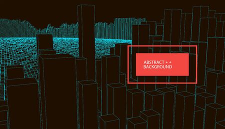 Square pattern. Wireframe landscape background. Futuristic vector illustration.のイラスト素材