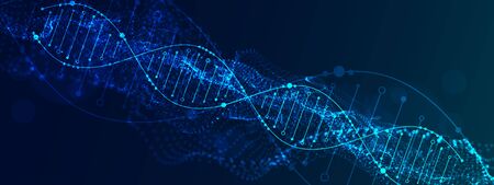 Science template, abstract background with a DNA molecules. Vector particles illustration.のイラスト素材