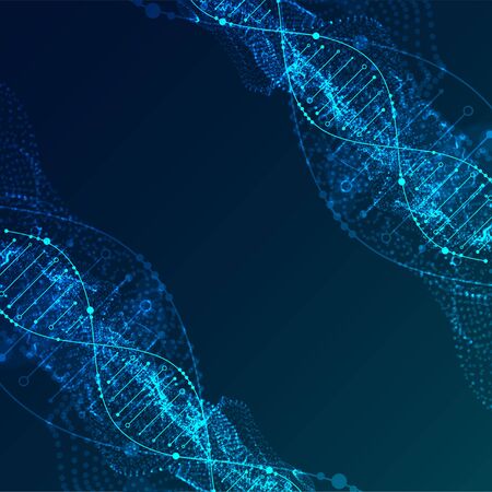 Science template, abstract background with a DNA molecules. Vector particles illustration.のイラスト素材