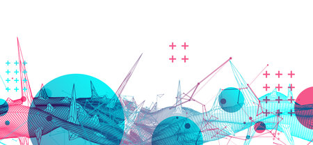 Wireframe science background with plexus effect. Futuristic vector illustration.