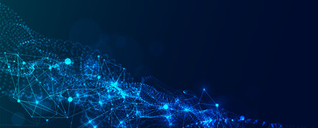 Abstract plexus vector background. Glowing particles dynamic flow.