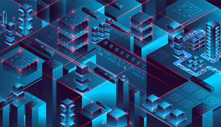 Isometric big data flow processing concept, database. Abstract technology background. Vector...