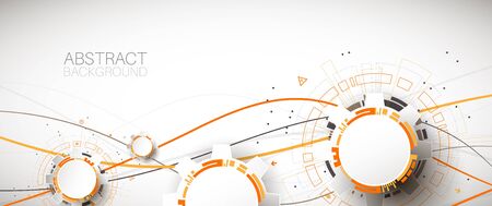 Abstract orange colored technology background with various technological elements.のイラスト素材