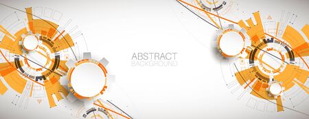 Abstract orange colored technology background with various technological elements.のイラスト素材