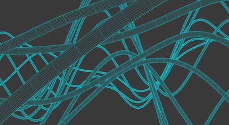 Vector abstract background with a wireframe dynamic waves, line and particles. のイラスト素材