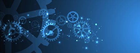 Abstract blue technological background. Structure square pattern with cogwheels and plexus effect. Vectorのイラスト素材