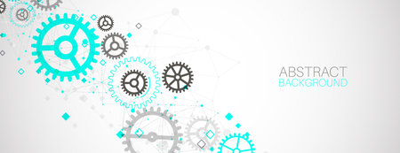 Abstract  technological background  with cogwheels and plexus effect. Vector