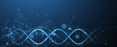 Glowing neon DNA chain. Biotechnology, biochemistry, science, medicine concept. Genetic engeneering template.のイラスト素材