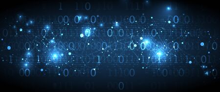 Technology background with plexus effect. Big data concept. Binary computer code.  Vector illustration.のイラスト素材