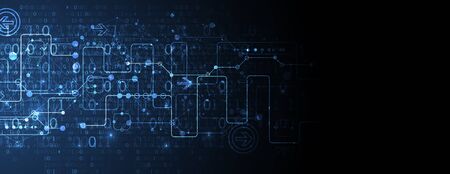Abstract technology concept with binary code . Circuit board, high computer color background. Vector illustration with space for content, web - template, business tech presentation.のイラスト素材