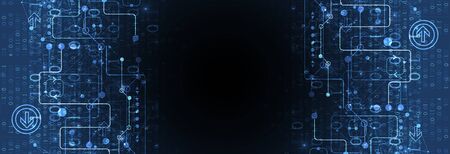 Abstract technology concept with binary code . Circuit board, high computer color background. Vector illustration with space for content, web - template, business tech presentation.のイラスト素材