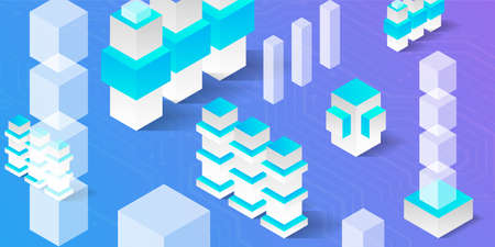 Isometric big data flow processing concept, cloud database. Abstract technology background.のイラスト素材
