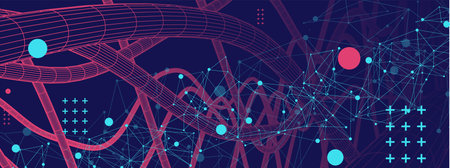 Vector abstract background with a wireframe dynamic pipes, line and particles. Plexus effect.
