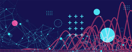 Vector abstract background with a wireframe dynamic pipes, line and particles. Plexus effect.のイラスト素材