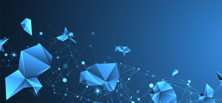Connected polygons. Glowing blue plexus vector background, digital data visualization.