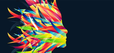 The silhouette of the human head is made with the help of colored waves.のイラスト素材