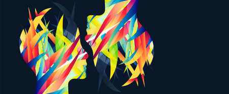 The silhouette of the human head is made with the help of colored waves.