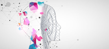 Outline of a human head with an abstract wave. Plexus effect.