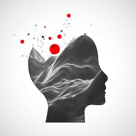 The human head is made in the style of a frame. Toporgagraphy in the contour.  Vector plexus art.のイラスト素材