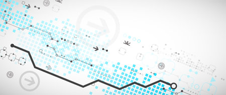 Abstract technology concept. Circuit board, high computer color background. Vector illustration with space for content, web - template, business tech presentation.のイラスト素材