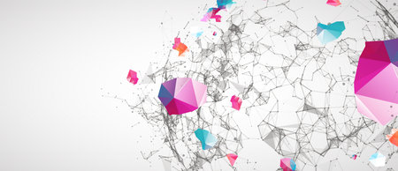 Abstract geometric 3d sphere/half-sphere made of points and lines. Futuristic art technology style.
