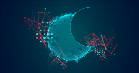 Sphere or virus theme with connected lines in technology style. Wireframe illustration. Abstract 3d grid design.のイラスト素材
