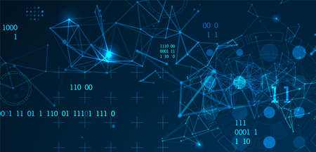 Technology background with plexus effect. Big data concept. Binary computer code. Vector illustration.のイラスト素材