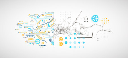 Abstract background on technological and scientific topics. Plexus effect with various techno...
