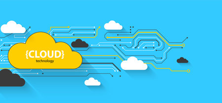 Cloud storage technology. Integrated digital web concept background.