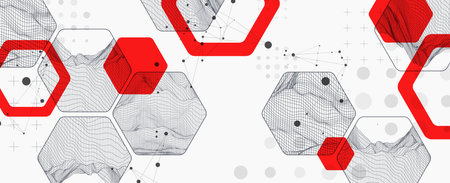 Modern science or technology abstract background using hexagonal shapes. Wireframe spot surface...