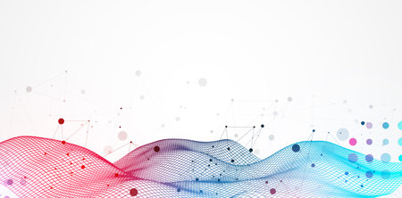 The abstract wave is made in a frame style in a bright gradient color. Template for science and...