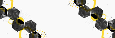 Modern science or technology abstract background using hexagonal shapes. Wireframe spot surface illustration. Vector.のイラスト素材