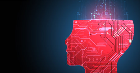 Abstract background on the theme of artificial intelligence. Head shape with technological elements...