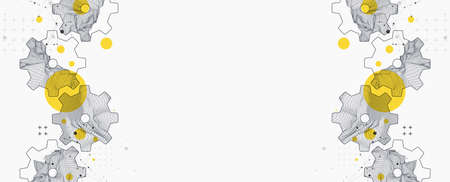 Modern science or technology abstract background using hexagonal cogwheel. Wireframe spot surface illustration. Vector.のイラスト素材