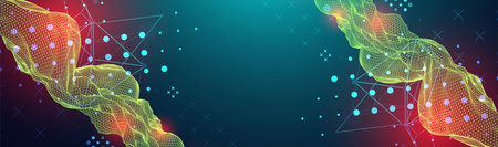 The abstract wave is made in a frame style in a bright gradient color. Template for science and technology presentation.のイラスト素材