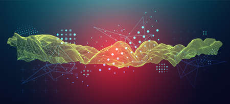 The abstract wave is made in a frame style in a bright gradient color. Template for science and technology presentation.のイラスト素材