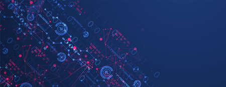 Abstract background with plexus effect. Scientific and technological concept with the use of technical elements.のイラスト素材