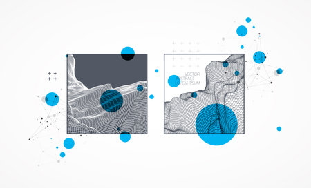 Modern science or technology elements in square. Trendy abstract background. Surface illustration....