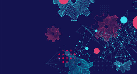Modern science or technology abstract background using cogwheel. Wireframe spot surface...