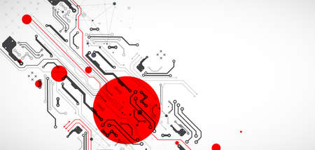 Abstract technology concept. Circuit board, high computer color background. Vector illustration with space for content, web - template, business tech presentation.のイラスト素材