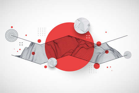 Trendy abstract wireframe background. Modern science or technology art elements. Surface illustration. Vector.のイラスト素材