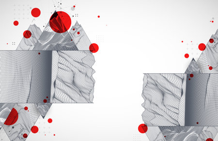 Scientific and technical image of the mountains. Abstract wireframe surface background inside a...