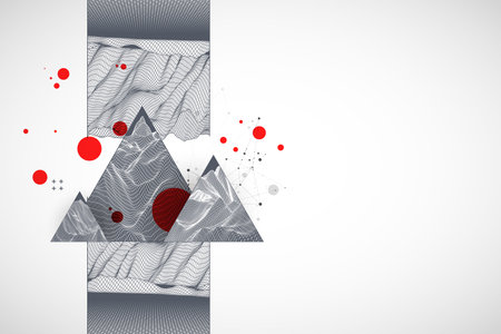 Scientific and technical image of the mountains. Abstract wireframe surface background inside a...