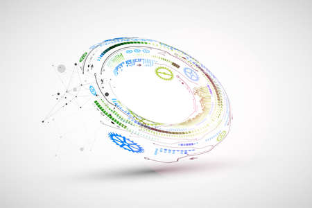 Abstract color vector background on a technological theme is created using many different technical elements. Global network concept.のイラスト素材