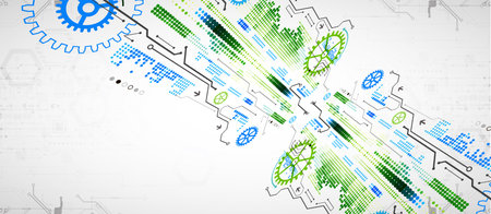 Abstract color vector background on a technological theme is created using many different technical elements. Global network concept.のイラスト素材