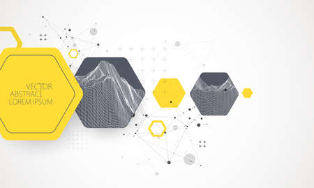 Modern science or technology abstract background using hexagonal shapes. Wireframe spot surface...
